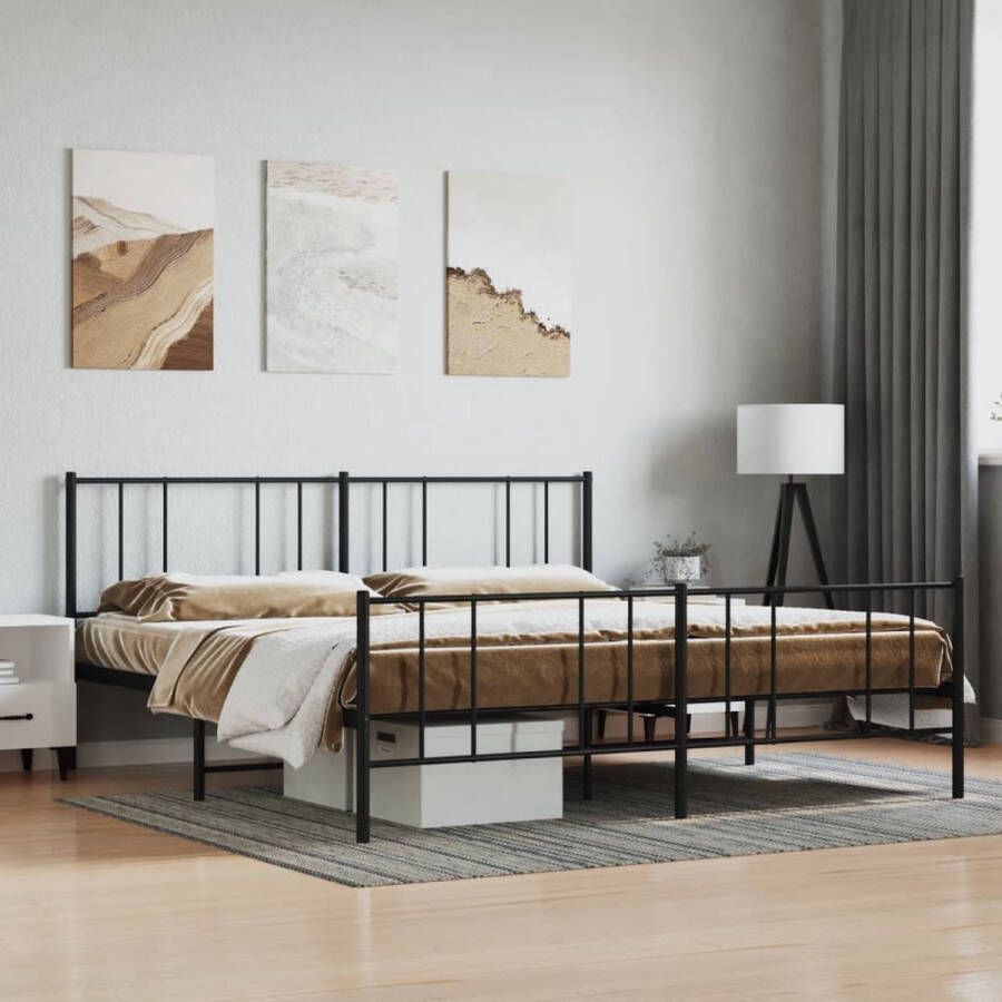 The Living Store Bedframe met hoofd- en voeteneinde metaal zwart 180x200 cm Bed