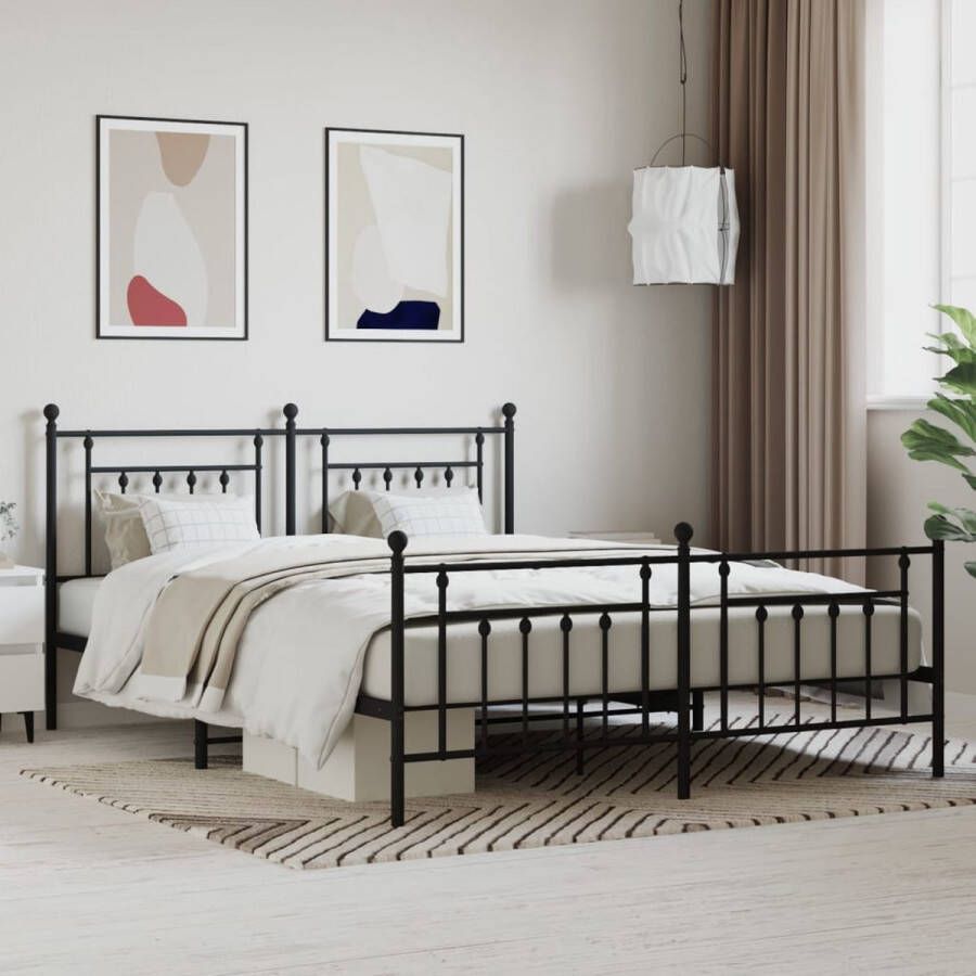 The Living Store Bedframe met voetbord zonder matras metaal zwart 180x200 cm Robuust Bed Frame Zwarte Staal Bed Metalen Bedframe Boxspring Bed Tweepersoons Bed - Foto 2
