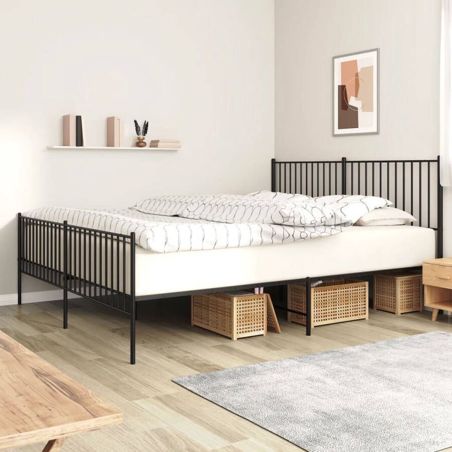 The Living Store Bedframe Klassiek Metalen 219x187x90.5 cm Zwart Geen Matras Metalen Bed Frame Klassiek Bed Staal Bedframe Boxspring Bed Tweepersoons Bed - Foto 3