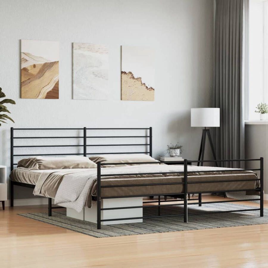 The Living Store Bedframe Klassiek Metaal Zwarte 219 x 187 x 90 cm Geen matras inbegrepen