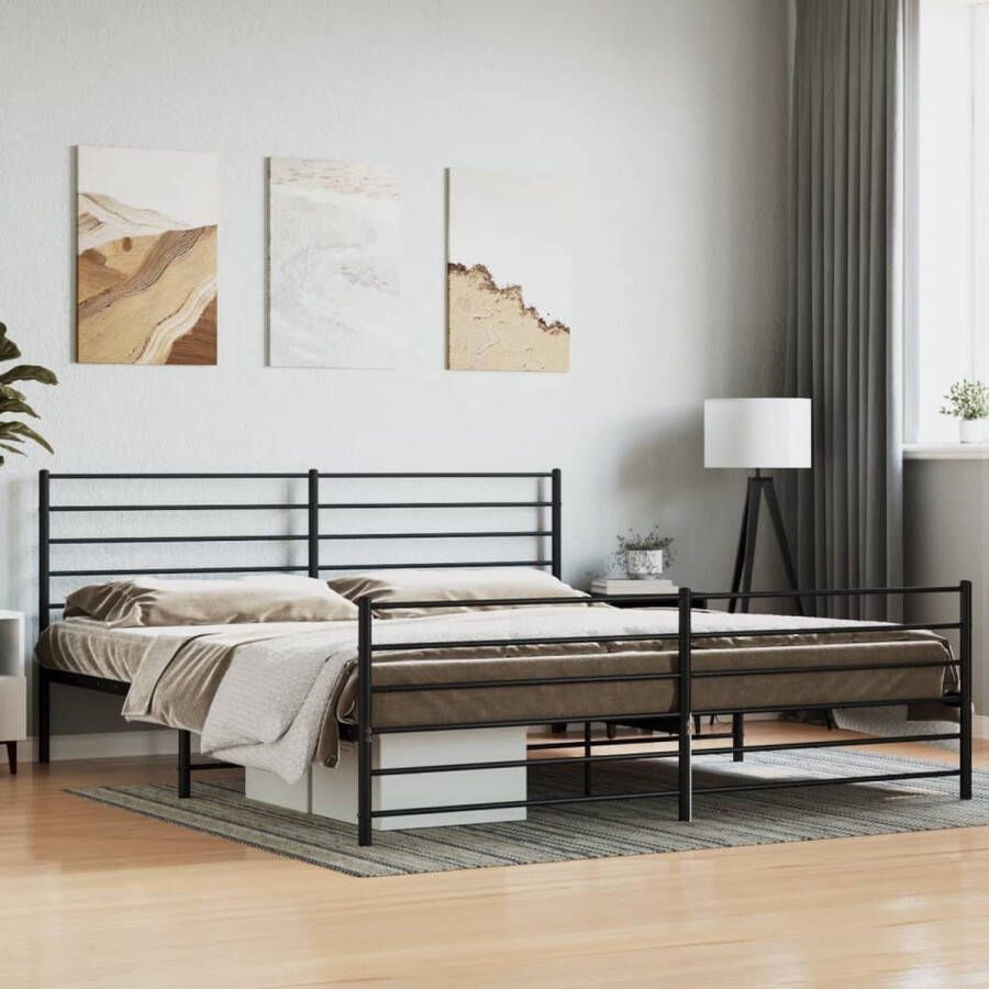 The Living Store Bedframe met hoofd- en voeteneinde metaal zwart 193x203 cm Robuust Bed Frame Klassiek Bed Metalen Bedframe Zwarte Bed Staal Bedframe - Foto 3