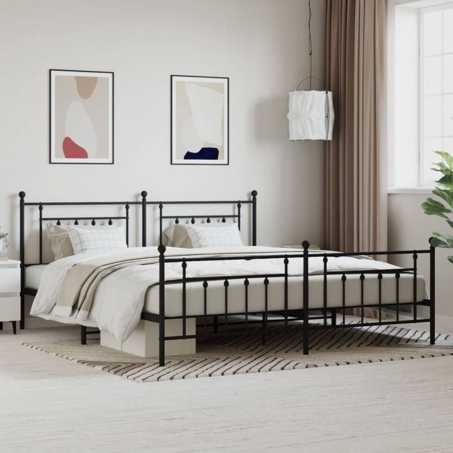 The Living Store Bedframe met hoofd- en voeteneinde metaal zwart 193x203 cm Bed