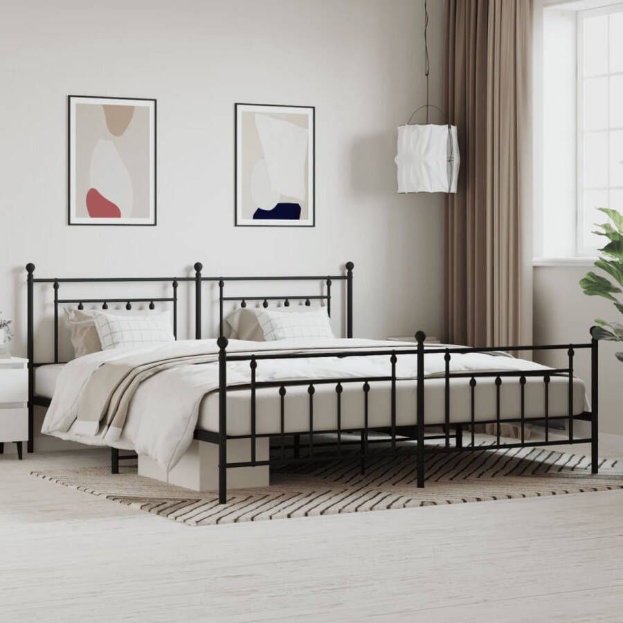 The Living Store Bedframe met hoofd- en voeteneinde metaal zwart 200x200 cm Bed