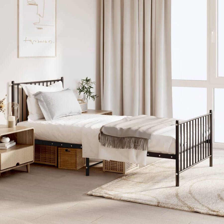 The Living Store Bedframe met hoofd- en voeteneinde metaal zwart 90x190 cm Bed