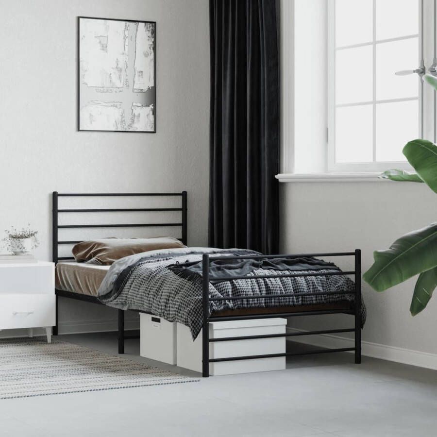 The Living Store Bedframe met hoofd- en voeteneinde metaal zwart 90x200 cm Bed