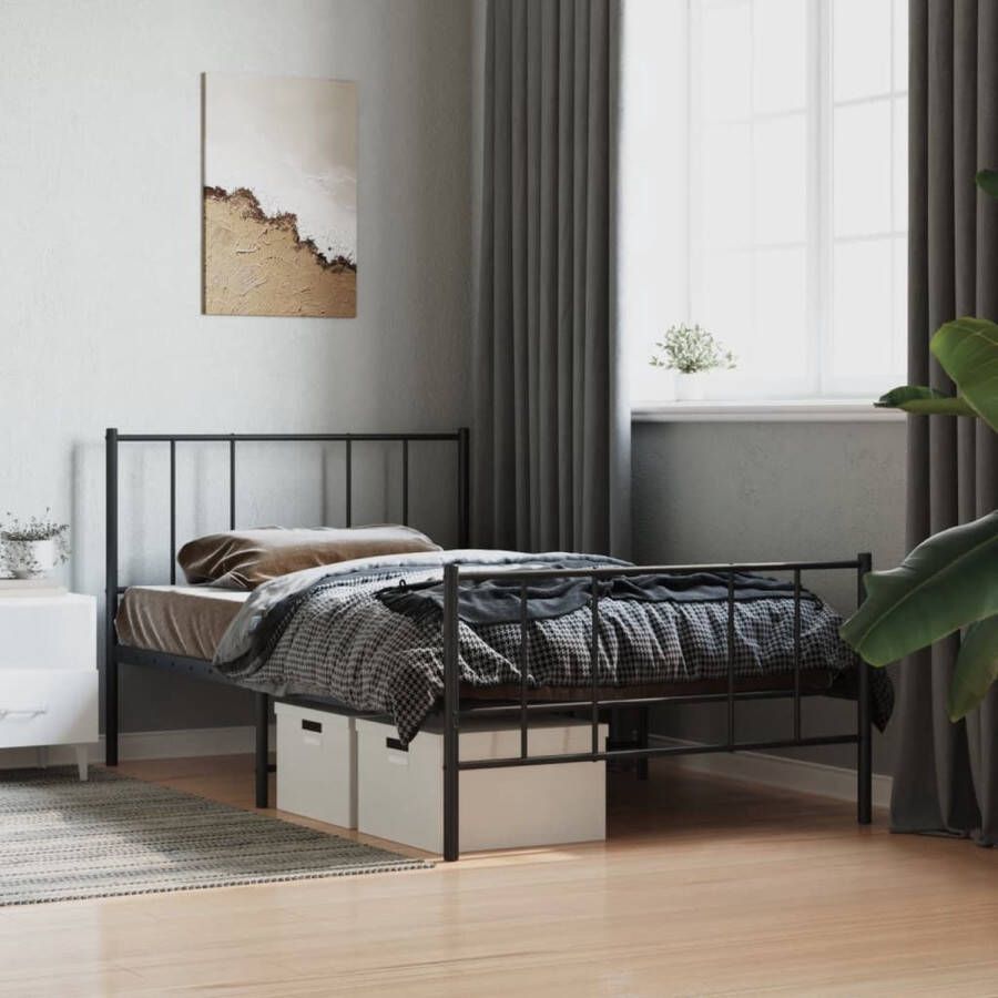The Living Store Bedframe met hoofd- en voeteneinde metaal zwart 90x200 cm Bed