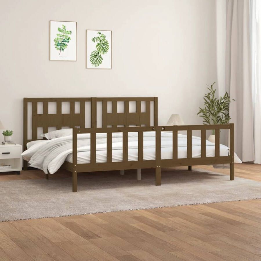 The Living Store Bedframe met hoofdbord grenenhout honingbruin 200x200 cm Bed