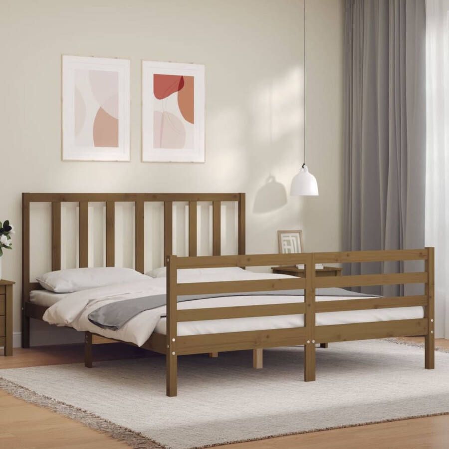 The Living Store Bedframe met hoofdbord hout honingbruin 160x200 cm Bedframe Bedframes Bed Tweepersoonsbed Slaapkamermeubel Houten Bedframe Houten Bed Bedbodem Massief Houten Bedframe Ledikant Bedframe Met Hoofdeinde