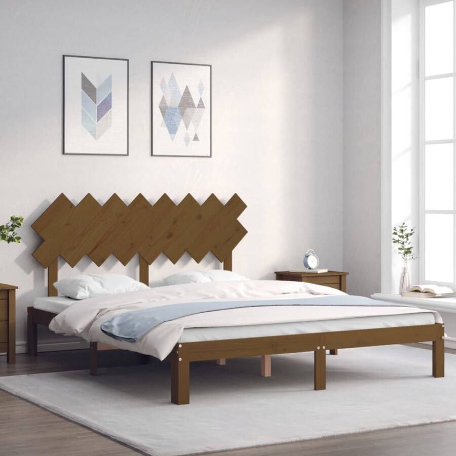 The Living Store Bedframe met hoofdbord hout honingbruin 160x200 cm Bed