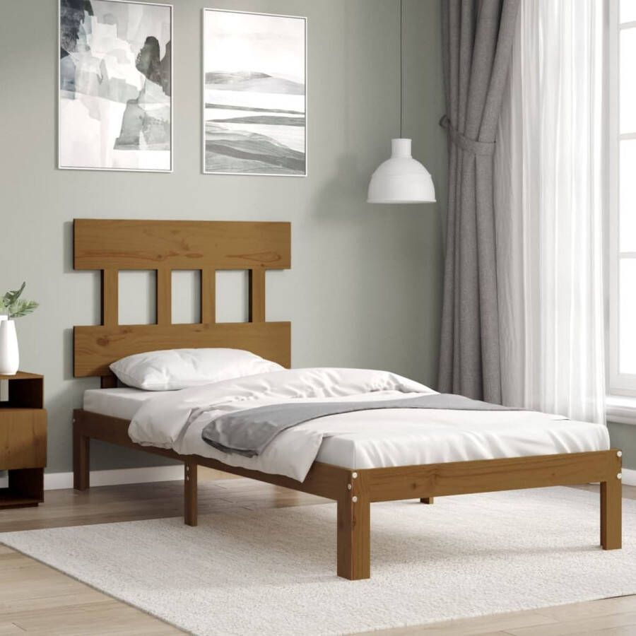 The Living Store Bedframe met hoofdbord hout honingbruin 2FT6 Small Single Bed