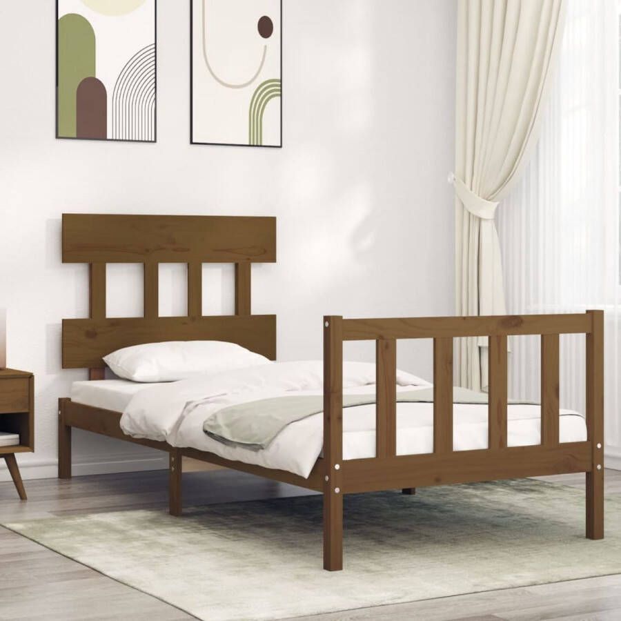The Living Store Bedframe met hoofdbord hout honingbruin 2FT6 Small Single Bedframe Bedframes Bed Eenpersoonsbed Slaapkamermeubel Houten Bedframe Houten Bed Bedbodem Massief Houten Bedframe Ledikant Bedframe Met Hoofdeinde