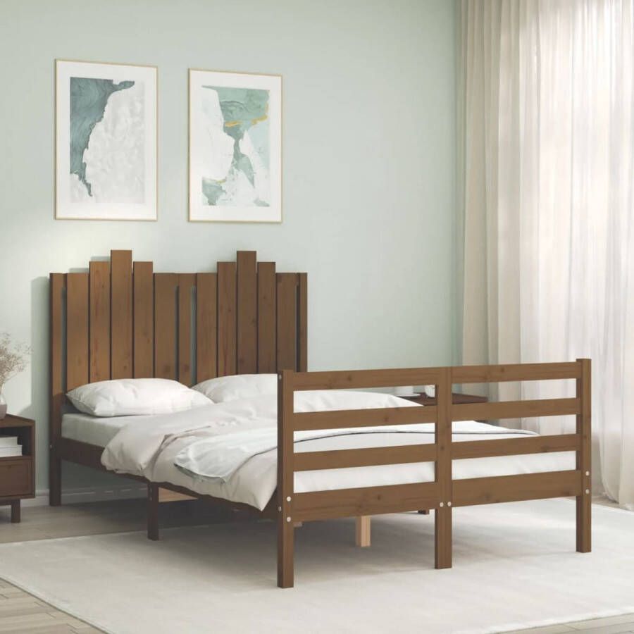 The Living Store Bedframe met hoofdbord hout honingbruin 4FT Small Double Bedframe Bedframes Bed Tweepersoonsbed Slaapkamermeubel Houten Bedframe Houten Bed Bedbodem Massief Houten Bedframe Ledikant Bedframe Met Hoofdeinde