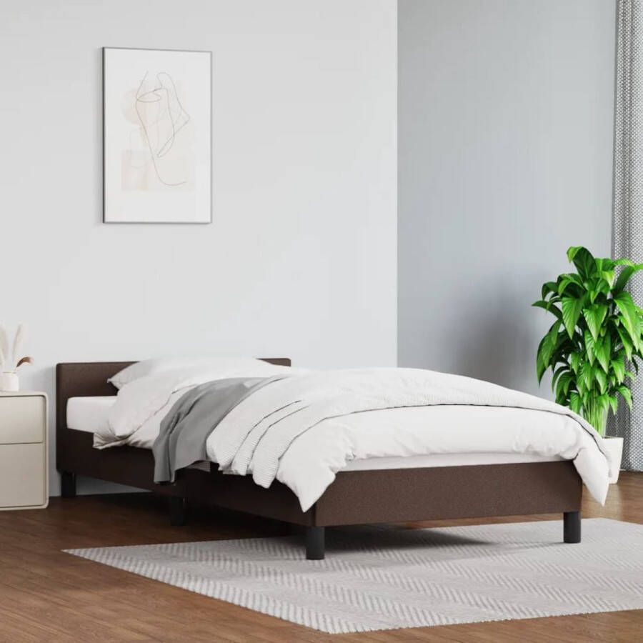 The Living Store Bedframe met hoofdbord kunstleer bruin 100x200 cm Bedframe Met Hoofdbord Bedframes Met Hoofdborden Bedframe Bed Slaapmeubel Bedbodem Ledikant Eenpersoonsbed Slaapbed Bedframes Bedden