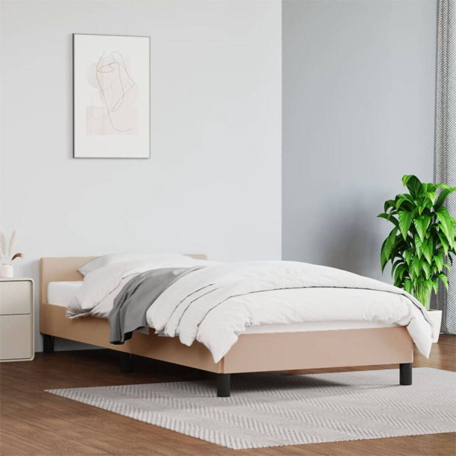 The Living Store Bedframe met hoofdbord kunstleer cappucinnokleurig 80x200 cm Bedframe Bedframes Bed Slaapmeubel Bedbodem Ledikant Eenpersoonsbed Slaapbed Bedden Slaapmeubels Slaapmeubelen