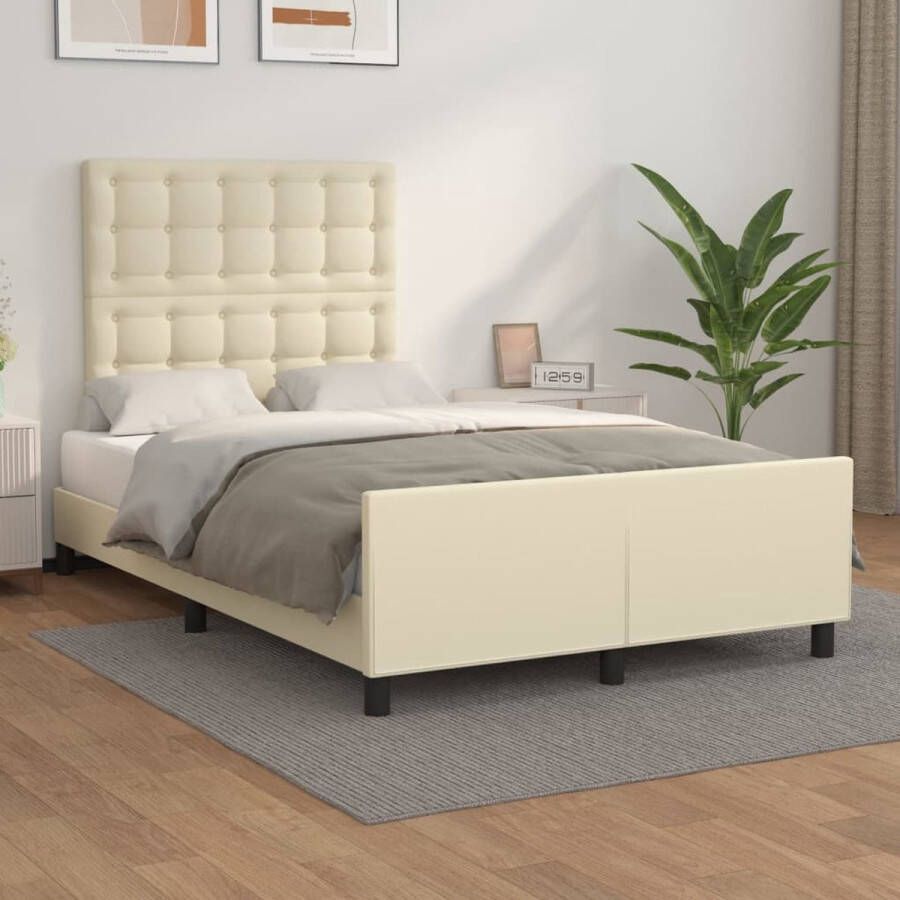 The Living Store Bedframe met hoofdbord kunstleer crèmekleurig 120x200 cm Bedframe Met Hoofdbord Bedframes Met Hoofdborden Bedframe Bed Slaapmeubel Bedbodem Ledikant Eenpersoonsbed Slaapbed Bedframes Bedden