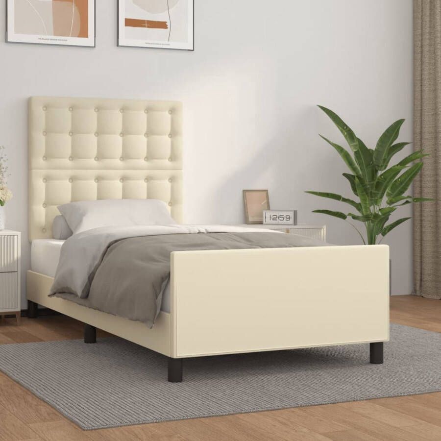 The Living Store Bedframe met hoofdbord kunstleer crèmekleurig 80x200 cm Bed