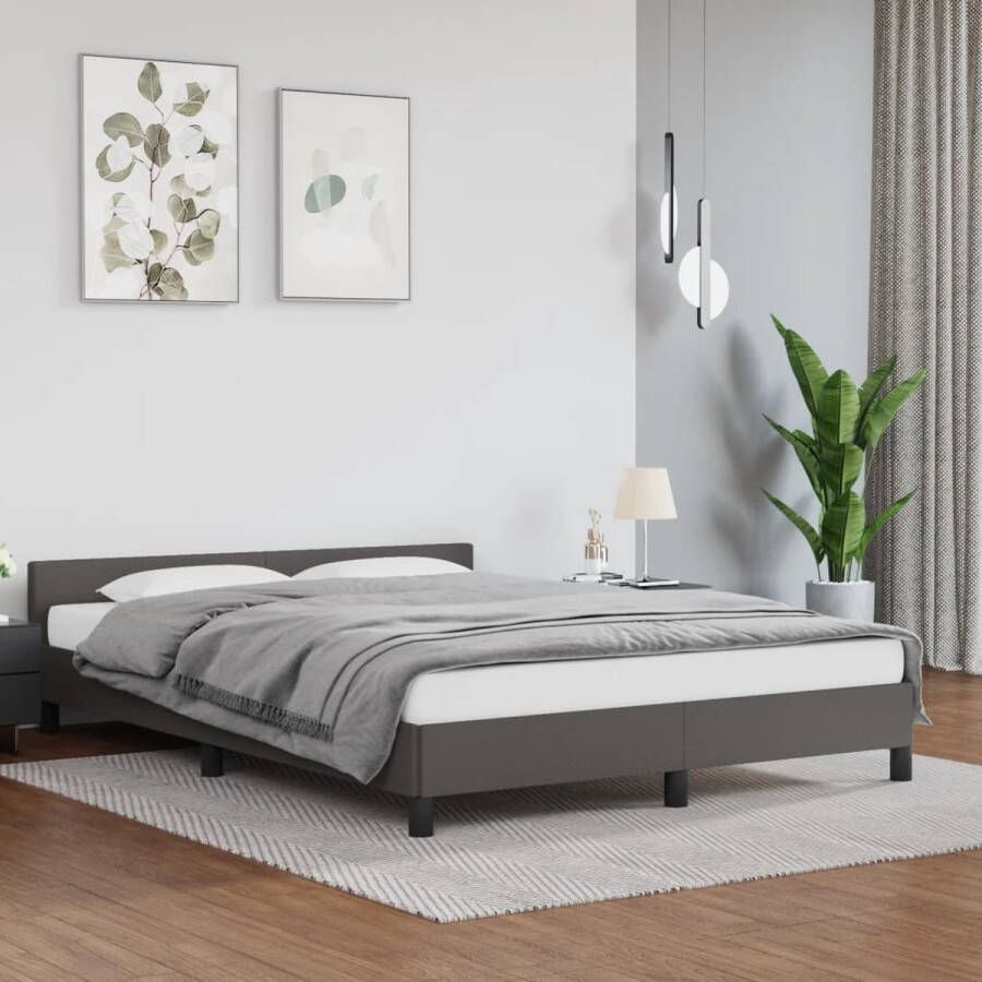 The Living Store Bedframe met hoofdbord kunstleer grijs 140x190 cm Bedframe Met Hoofdbord Bedframes Met Hoofdborden Bedframe Bed Slaapmeubel Bedbodem Ledikant Eenpersoonsbed Slaapbed Bedframes Bedden