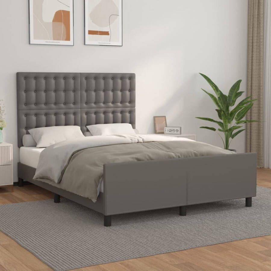 The Living Store Bedframe met hoofdbord kunstleer grijs 140x200 cm Bedframe Met Hoofdbord Bedframes Met Hoofdborden Bedframe Bed Slaapmeubel Bedbodem Ledikant Eenpersoonsbed Slaapbed Bedframes Bedden