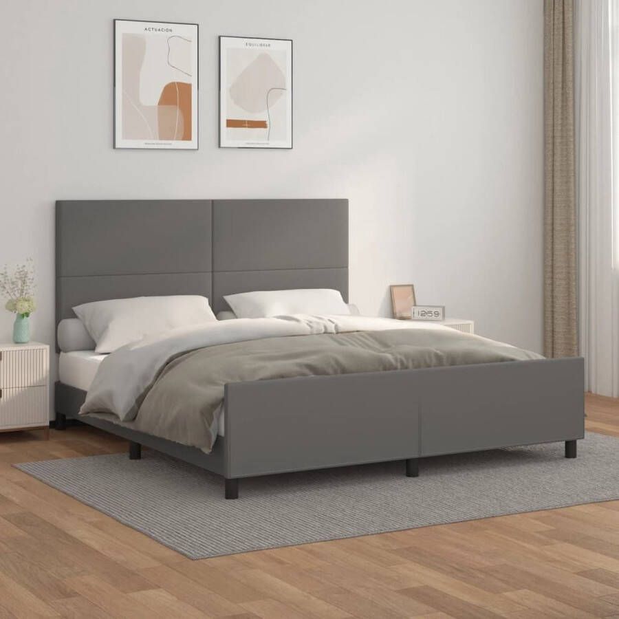 The Living Store Bedframe met hoofdbord kunstleer grijs 180x200 cm Bed