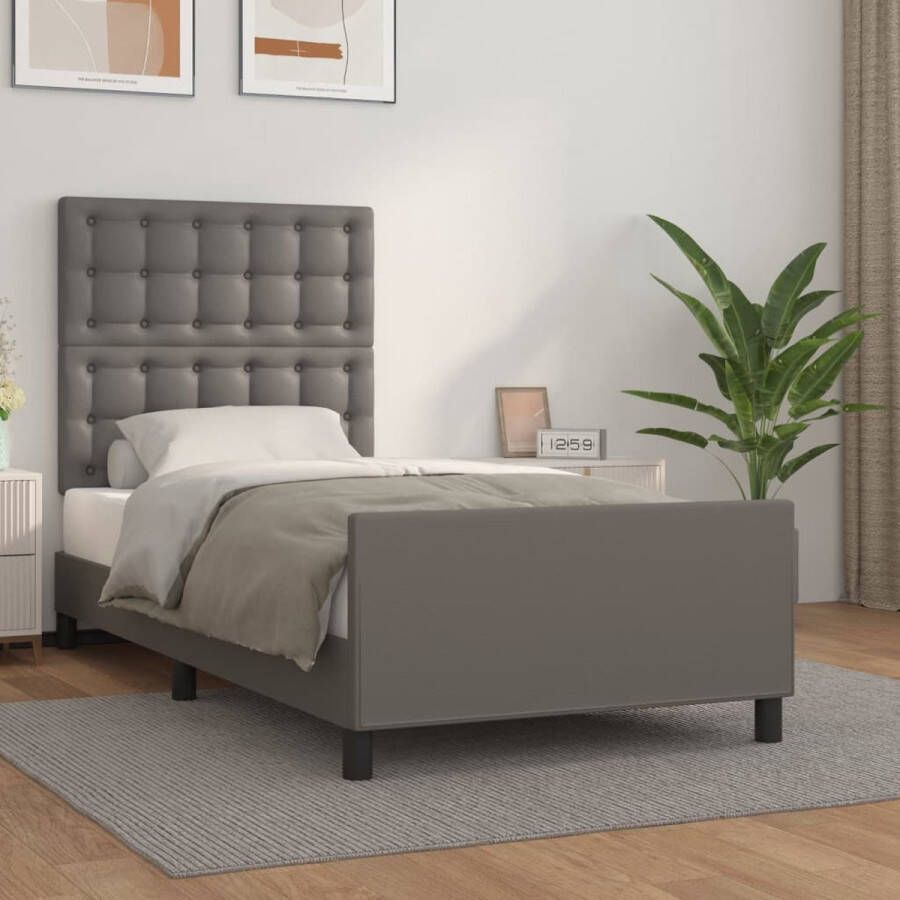 The Living Store Bedframe met hoofdbord kunstleer grijs 90x200 cm Bed