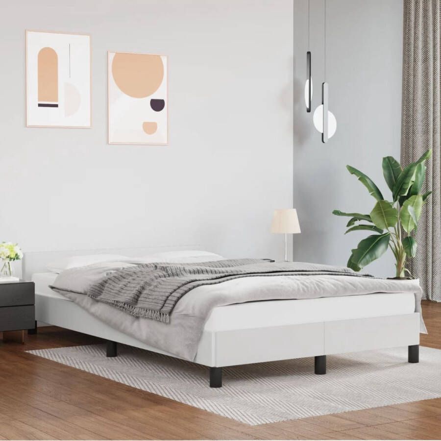 The Living Store Bedframe met hoofdbord kunstleer wit 120x200 cm Bedframe Met Hoofdbord Bedframes Met Hoofdborden Bedframe Bed Slaapmeubel Bedbodem Ledikant Eenpersoonsbed Slaapbed Bedframes Bedden