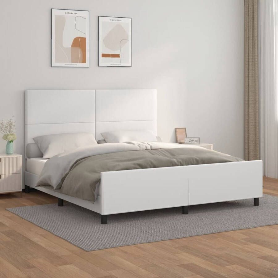 The Living Store Bedframe met hoofdbord kunstleer wit 160x200 cm Bed