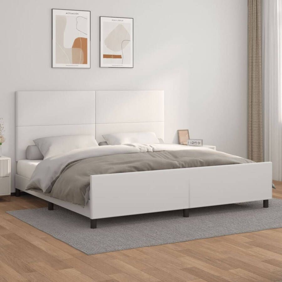 The Living Store Bedframe met hoofdbord kunstleer wit 200x200 cm Bed