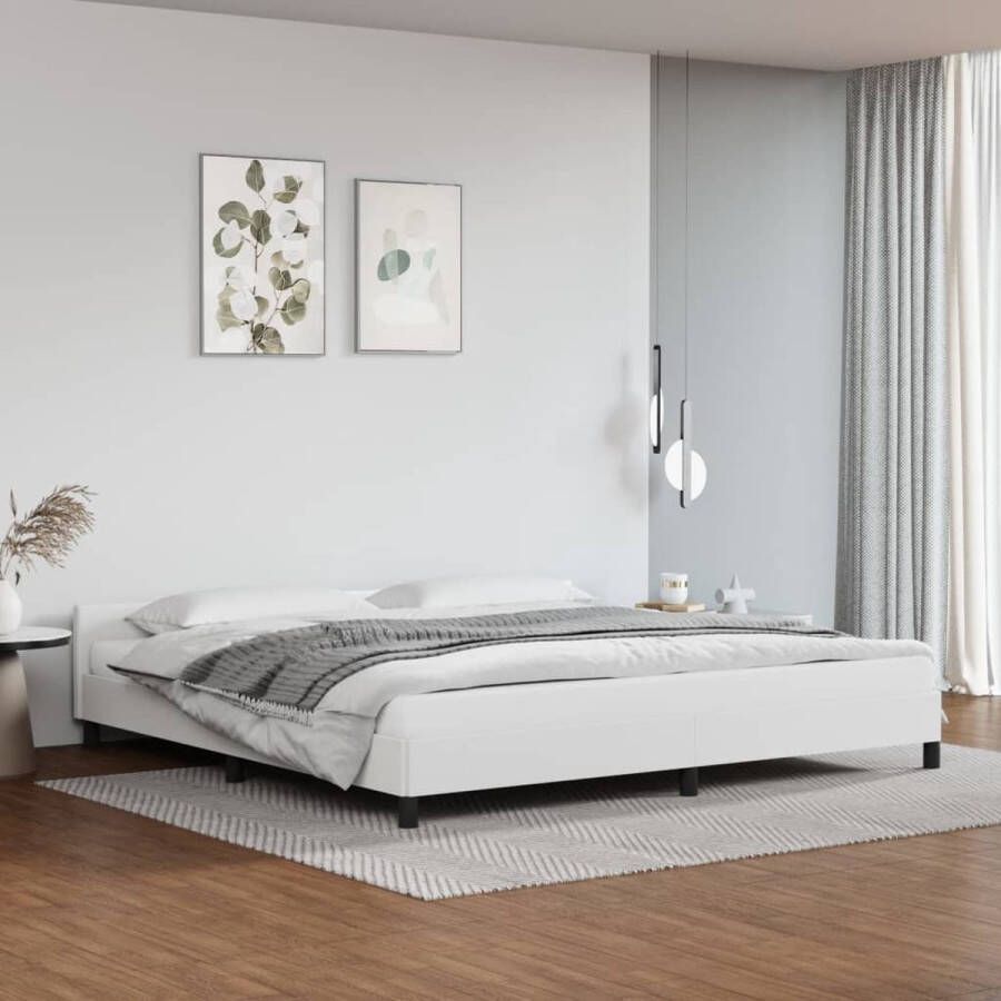 The Living Store Bedframe met hoofdbord kunstleer wit 200x200 cm Bedframe Met Hoofdbord Bedframes Met Hoofdborden Bedframe Bed Slaapmeubel Bedbodem Ledikant Eenpersoonsbed Slaapbed Bedframes Bedden