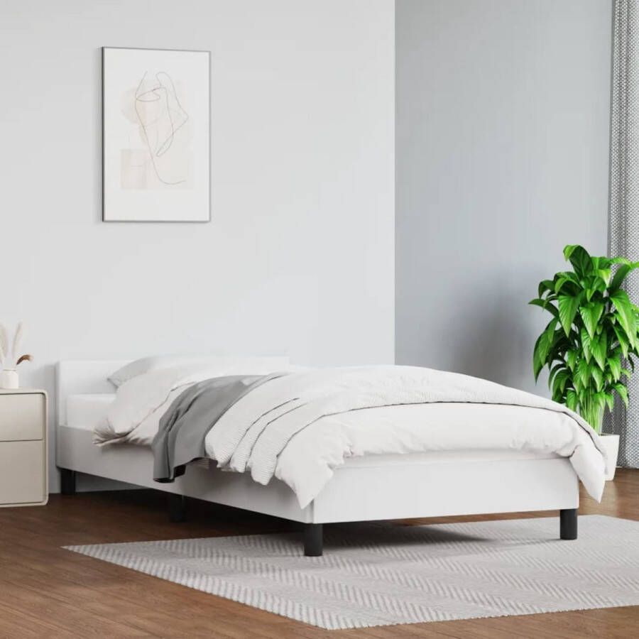 The Living Store Bedframe met hoofdbord kunstleer wit 90x200 cm Bedframe Met Hoofdbord Bedframes Met Hoofdborden Bedframe Bed Slaapmeubel Bedbodem Ledikant Eenpersoonsbed Slaapbed Bedframes Bedden