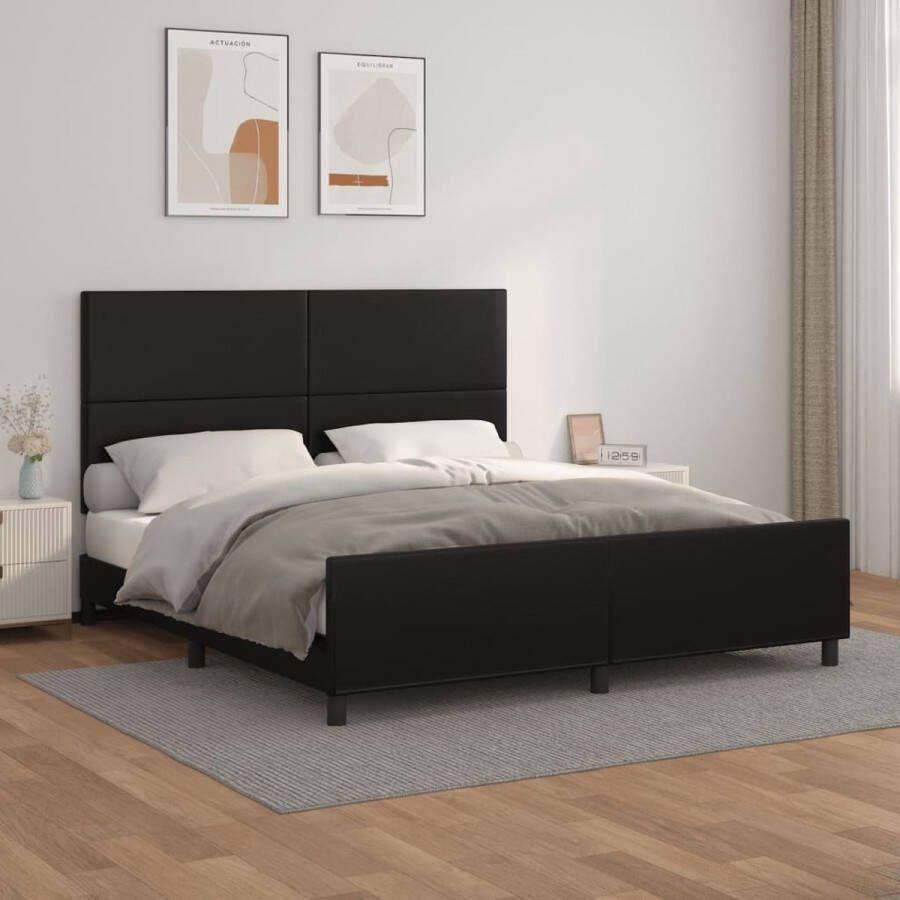 The Living Store Bedframe met hoofdbord kunstleer zwart 160x200 cm Bed