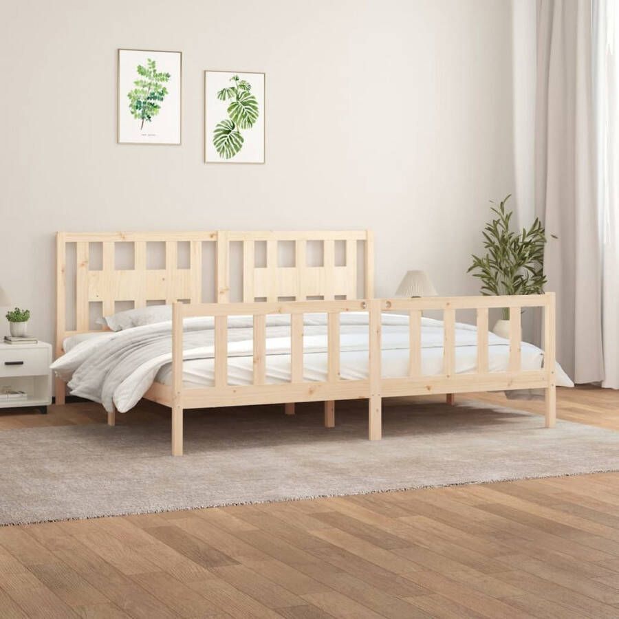 The Living Store Bedframe Massief grenenhout 205.5 x 205.5 x 69.5 cm Geschikt voor matras 200 x 200 cm Inclusief hoofdeind Massief Hout Bed Grenenhouten Bed Boxspring Bed Tweepersoons Bed King Size Bed