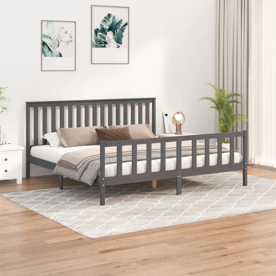 The Living Store Bedframe met hoofdbord massief grenenhout grijs 200x200 cm Bedframe Bedframes Tweepersoonsbed Bed Bedombouw Dubbel Bed Frame Bed Frame Ledikant Houten Bedframe Met Hoofdeinde