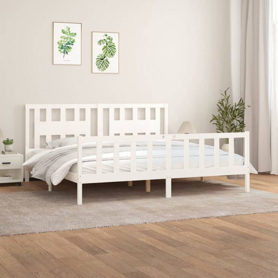 The Living Store Bedframe met hoofdbord massief grenenhout wit 200x200 cm Bed