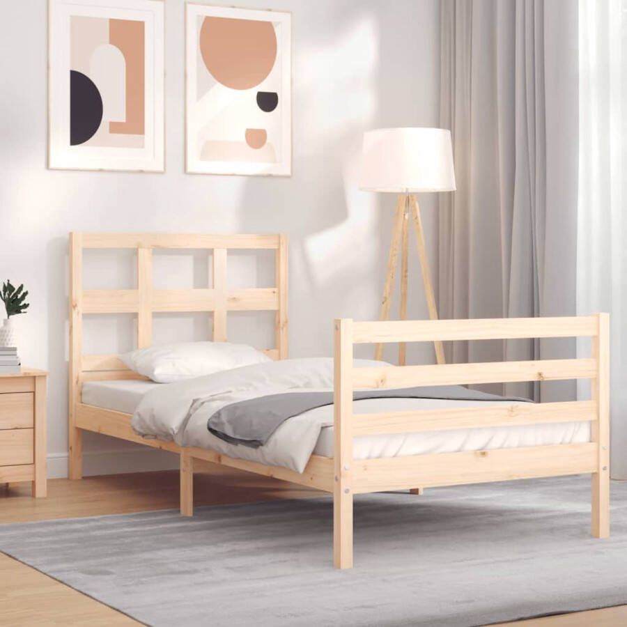 The Living Store Bedframe met hoofdbord massief hout 100x200 cm Bedframe Bedframes Bed Eenpersoonsbed Slaapkamermeubel Houten Bedframe Houten Bed Bedbodem Massief Houten Bedframe Ledikant Bedframe Met Hoofdeinde