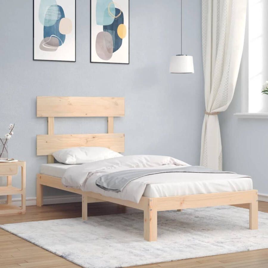 The Living Store Bedframe met hoofdbord massief hout 100x200 cm Bedframe Bedframes Bed Eenpersoonsbed Slaapkamermeubel Houten Bedframe Houten Bed Bedbodem Massief Houten Bedframe Ledikant Bedframe Met Hoofdeinde