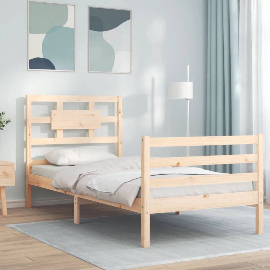 The Living Store Bedframe met hoofdbord massief hout 100x200 cm Bedframe Bedframes Bed Eenpersoonsbed Slaapkamermeubel Houten Bedframe Houten Bed Bedbodem Massief Houten Bedframe Ledikant Bedframe Met Hoofdeinde