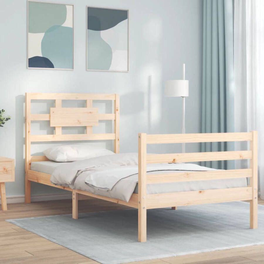 The Living Store Bedframe met hoofdbord massief hout 100x200 cm Bed