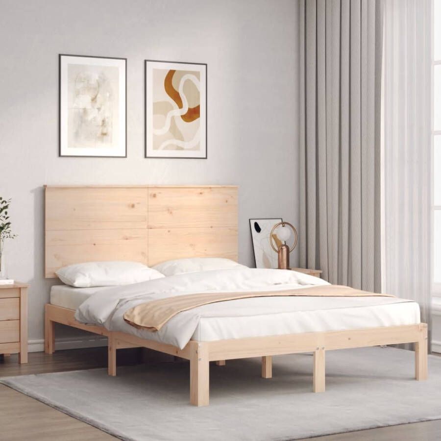 The Living Store Bedframe met hoofdbord massief hout 120x200 cm Bed