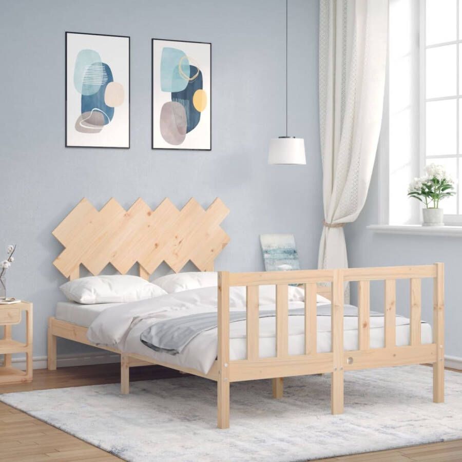 The Living Store Bedframe met hoofdbord massief hout 120x200 cm Bedframe Bedframes Bed Tweepersoonsbed Slaapkamermeubel Houten Bedframe Houten Bed Bedbodem Massief Houten Bedframe Ledikant Bedframe Met Hoofdeinde