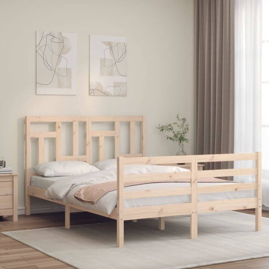 The Living Store Bedframe met hoofdbord massief hout 120x200 cm Bed