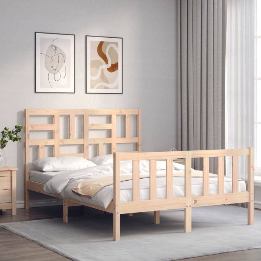 The Living Store Bedframe met hoofdbord massief hout 120x200 cm Bedframe Bedframes Bed Tweepersoonsbed Slaapkamermeubel Houten Bedframe Houten Bed Bedbodem Massief Houten Bedframe Ledikant Bedframe Met Hoofdeinde
