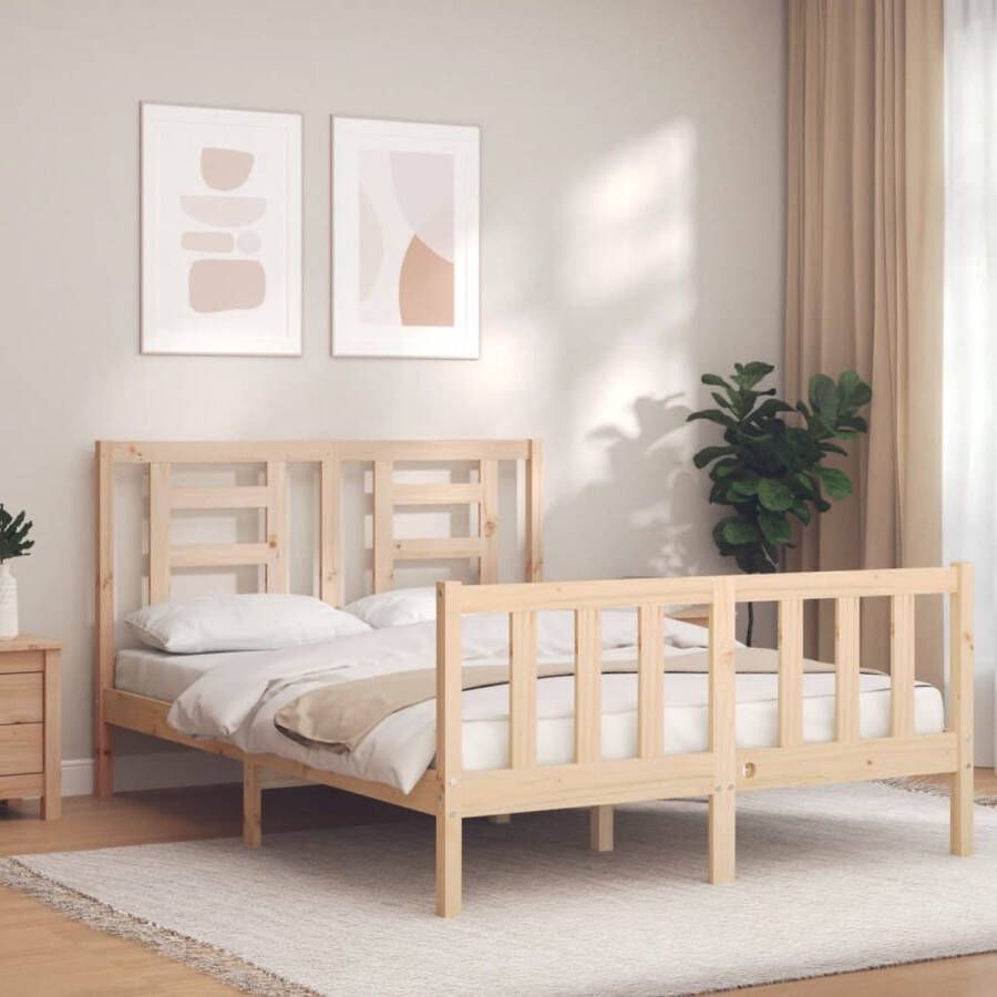 The Living Store Bedframe met hoofdbord massief hout 140x190 cm Bedframe Bedframes Bed Tweepersoonsbed Slaapkamermeubel Houten Bedframe Houten Bed Bedbodem Massief Houten Bedframe Ledikant Bedframe Met Hoofdeinde