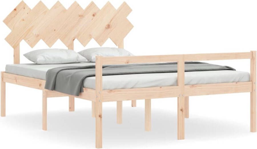 The Living Store Bedframe met hoofdbord massief hout 140x190 cm Bedframe Bedframes Bed Tweepersoonsbed Slaapkamermeubel Houten Bedframe Houten Bed Bedbodem Massief Houten Bedframe Ledikant Bedframe Met Hoofdeinde - Foto 2