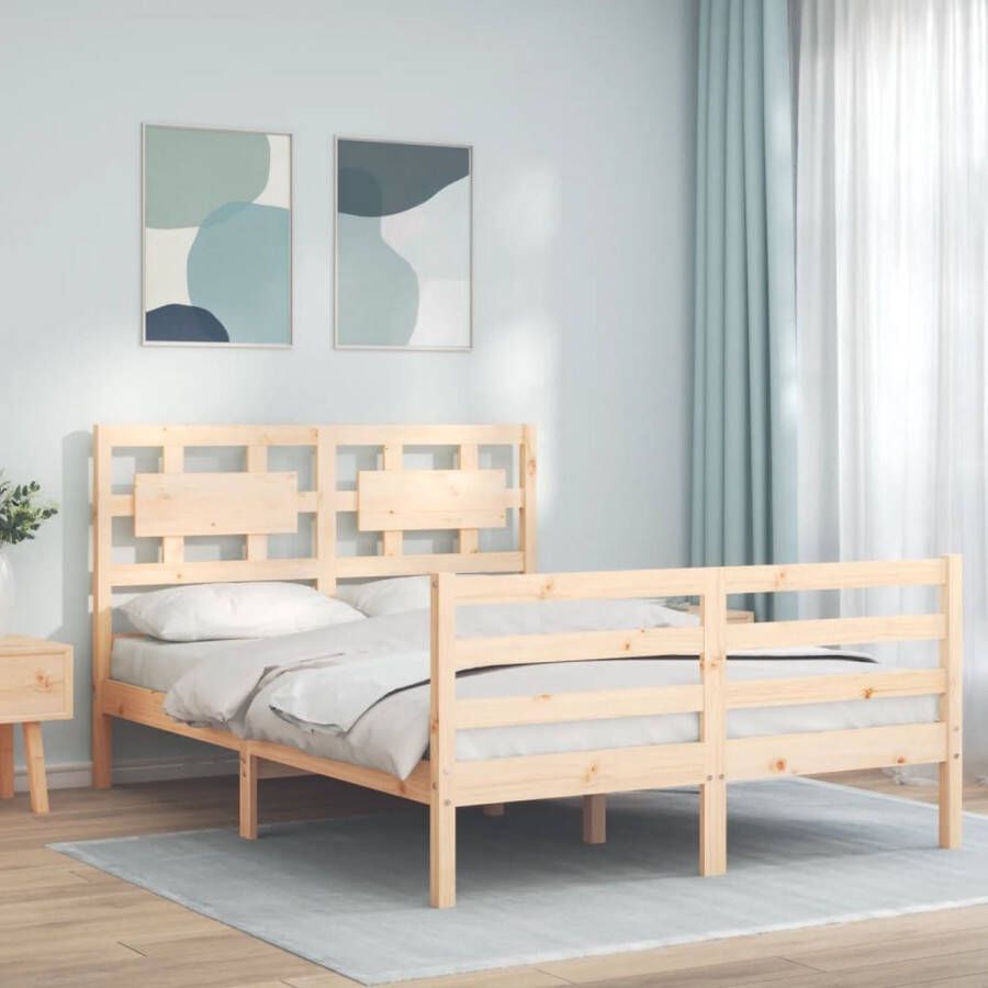 The Living Store Bedframe met hoofdbord massief hout 140x200 cm Bedframe Bedframes Bed Tweepersoonsbed Slaapkamermeubel Houten Bedframe Houten Bed Bedbodem Massief Houten Bedframe Ledikant Bedframe Met Hoofdeinde