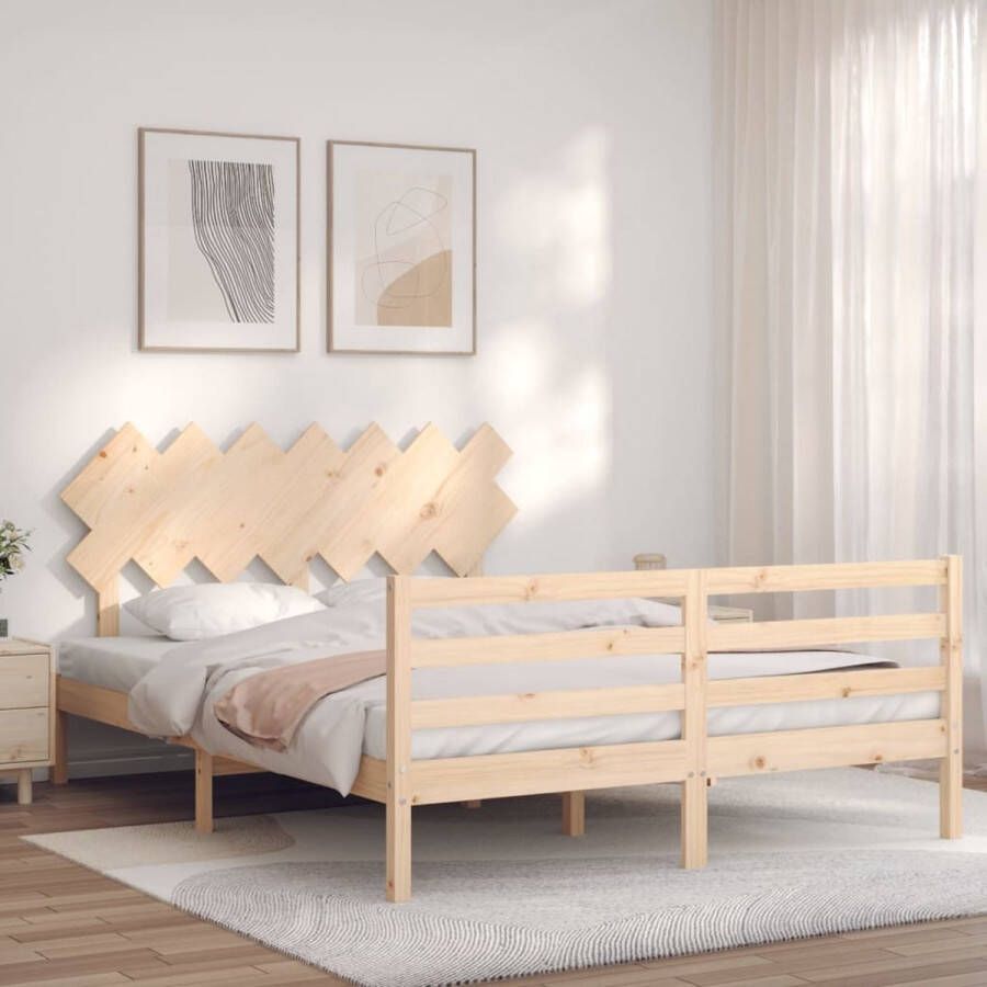 The Living Store Bedframe met hoofdbord massief hout 140x200 cm Bedframe Bedframes Bed Tweepersoonsbed Slaapkamermeubel Houten Bedframe Houten Bed Bedbodem Massief Houten Bedframe Ledikant Bedframe Met Hoofdeinde