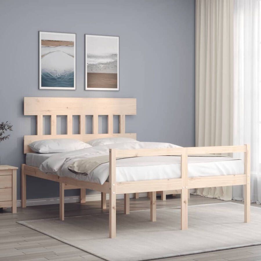The Living Store Bedframe met hoofdbord massief hout 140x200 cm Bedframe Bedframes Bed Tweepersoonsbed Slaapkamermeubel Houten Bedframe Houten Bed Bedbodem Massief Houten Bedframe Ledikant Bedframe Met Hoofdeinde