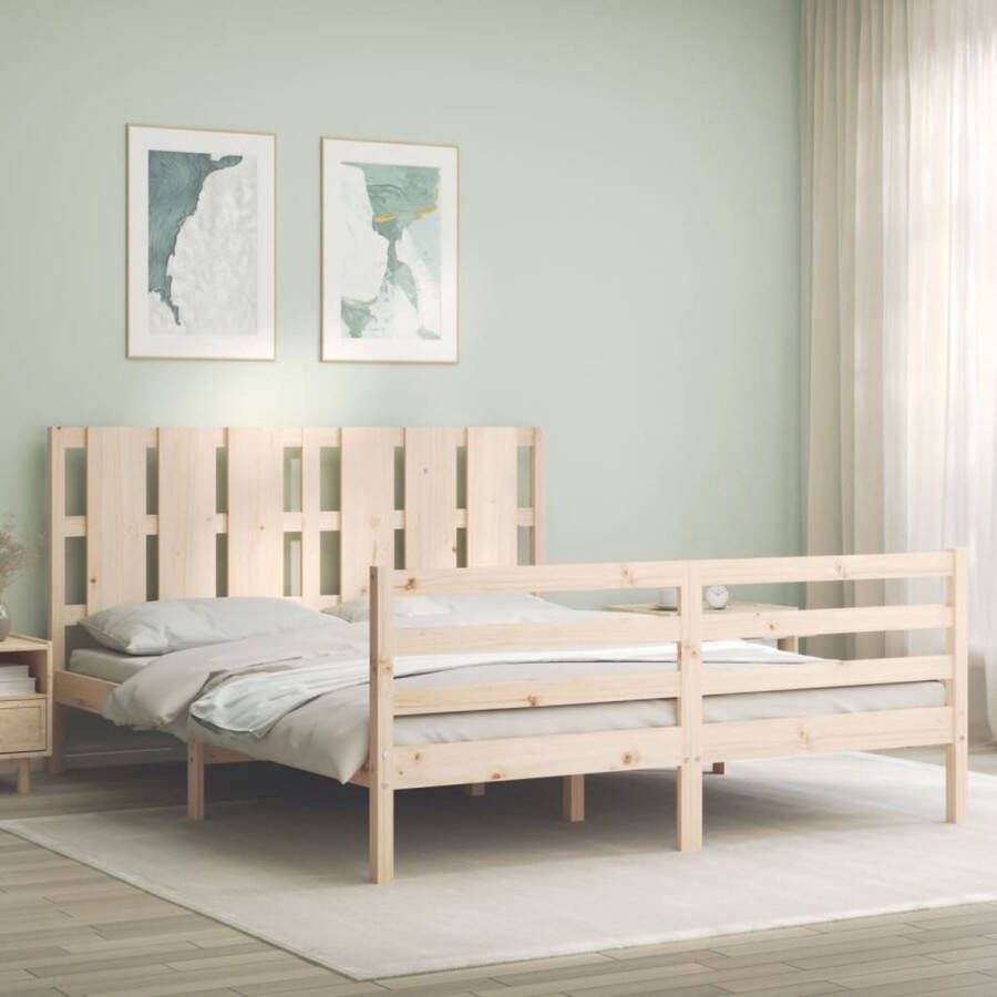 The Living Store Bedframe met hoofdbord massief hout 160x200 cm Bedframe Bedframes Bed Tweepersoonsbed Slaapkamermeubel Houten Bedframe Houten Bed Bedbodem Massief Houten Bedframe Ledikant Bedframe Met Hoofdeinde