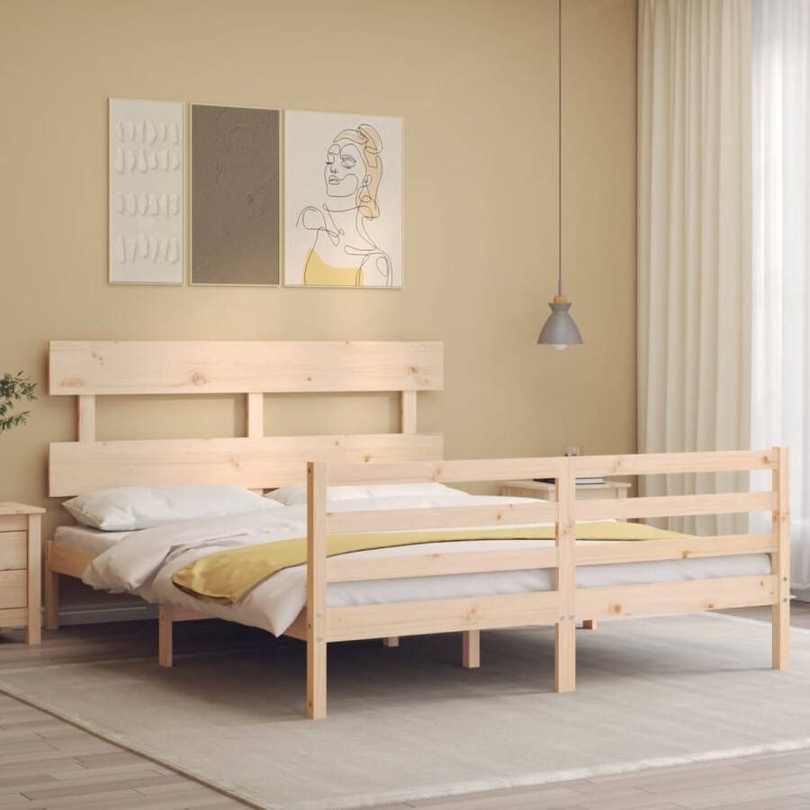 The Living Store Bedframe met hoofdbord massief hout 160x200 cm Bedframe Bedframes Bed Tweepersoonsbed Slaapkamermeubel Houten Bedframe Houten Bed Bedbodem Massief Houten Bedframe Ledikant Bedframe Met Hoofdeinde