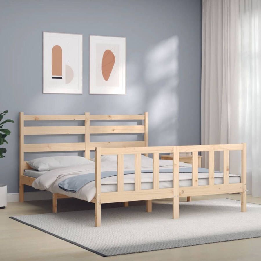 The Living Store Bedframe met hoofdbord massief hout 160x200 cm Bedframe Bedframes Bed Tweepersoonsbed Slaapkamermeubel Houten Bedframe Houten Bed Bedbodem Massief Houten Bedframe Ledikant Bedframe Met Hoofdeinde