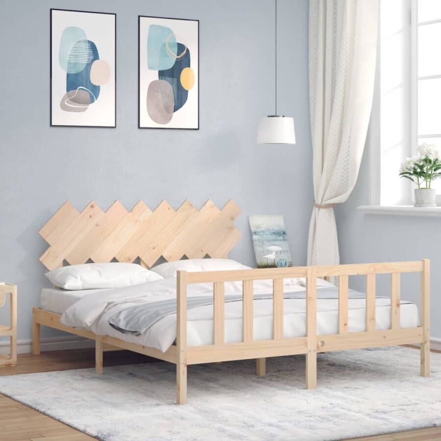 The Living Store Bedframe met hoofdbord massief hout 160x200 cm Bedframe Bedframes Bed Tweepersoonsbed Slaapkamermeubel Houten Bedframe Houten Bed Bedbodem Massief Houten Bedframe Ledikant Bedframe Met Hoofdeinde